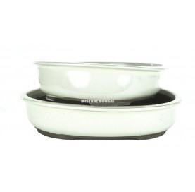 Set-2 Pots ovales en grès crèmes pour bonsaï 42 et 38 cm.