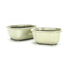 Set-2 Pots ovales en grès crème pour bonsaï 16.5 cm.