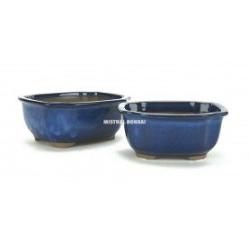 Set-2 pots ovales 14.5/16.5 cm bleu pour bonsaï