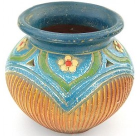 ACAPULCO Terrakotta-Vase Runde  21x19 cm dekoriert