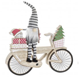 Figurines de Noël. Père Noël gris à vélo 21 cm.