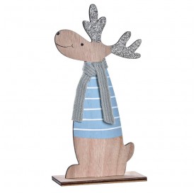 Christmas figurines. Reindeer with scarf and blue sweater 24 cm.