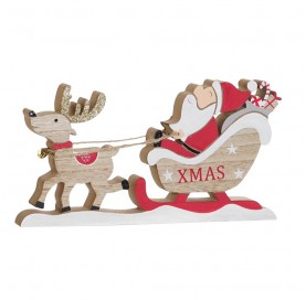 Christmas figures. Wooden sleigh with Santa Claus 29,5 cm.