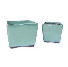 Set-2 Pot carré 11 - 8.5 cm vert pour bonsaï 