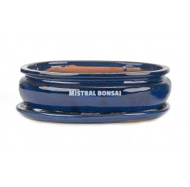 Bonsaischale oval 32 cm mit Untersetzer. Blau