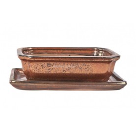 Rectangular bonsai pot 22 cm with saucer. Oxide