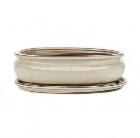 Oval bonsai pot 15 cm with saucer. Cream
