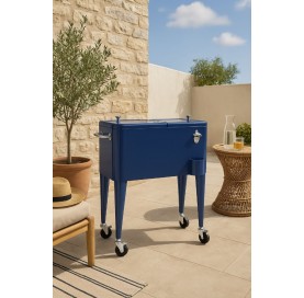 Blue Steel Cooler for Outdoor Use 56L – Retro Style and Maximum Functionality