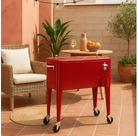 Nevera de acero roja de 56 L para exterior – Estilo retro y máxima funcionalidad