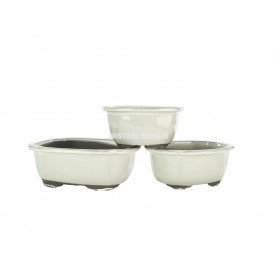 Set of 3 oval pots for bonsai of 23.5/20/17 cm cream