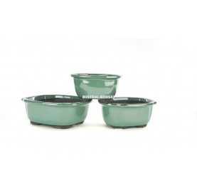 Set-3 pots ovales pour bonsaï 23.5/20/17 cm vert