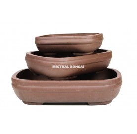 Set-3 rectangular bonsai pots 15.5/21/26 cm. Unglazed.