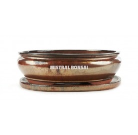 BASIC Oval bonsai pot 36 cm with saucer. Oxide.