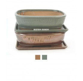 BASIC Rectangular round edges bonsai pot 23.5 cm with saucer