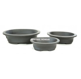 Set-2 pots ovales pour bonsaï 18.5/23/28 cm. Non émaillé.