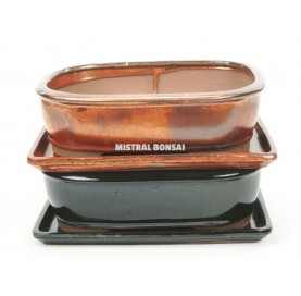 BASIC Rectangular round edges bonsai pot 27.5 cm with saucer. Colours.